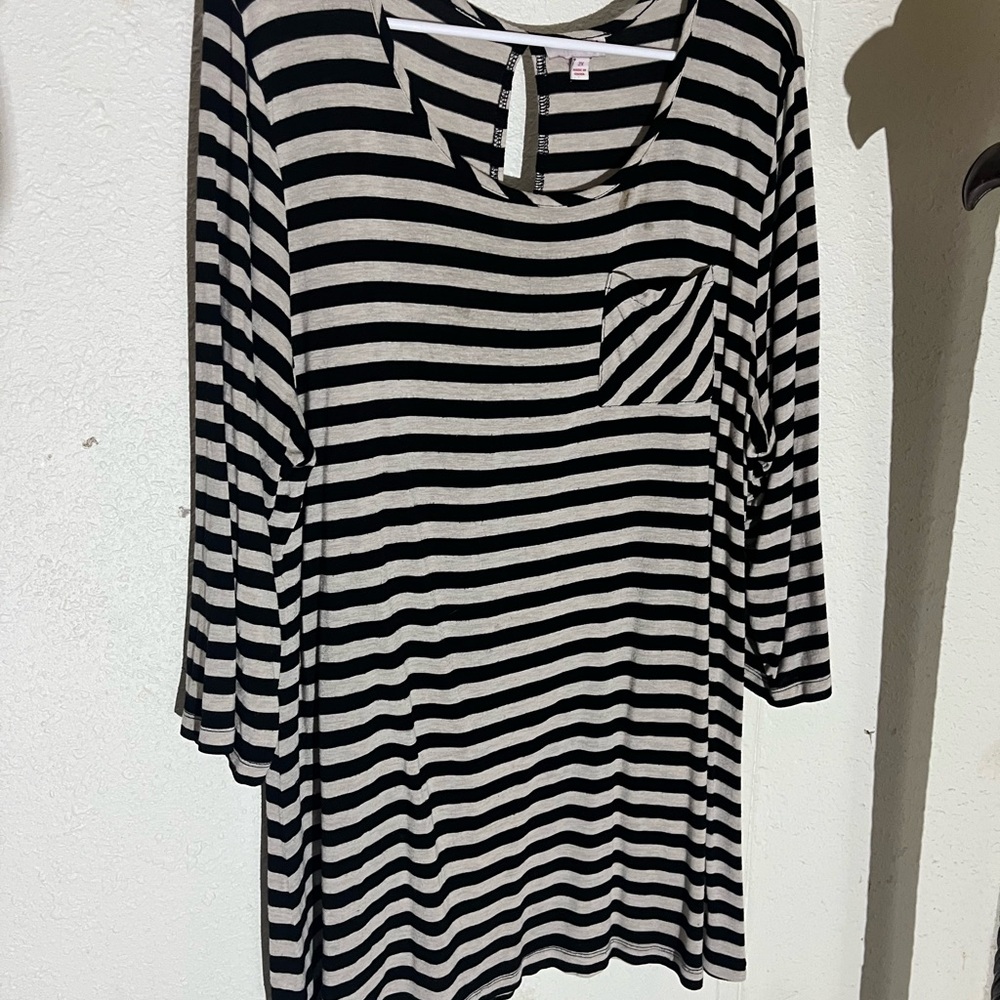 Striped Black and Cream Long Sleeve Top